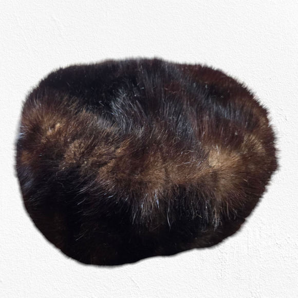 50s Vintage Brown Mink Fur Pillbox Hat Mid-Century Satin Lined Formal Winter Hat main image 6